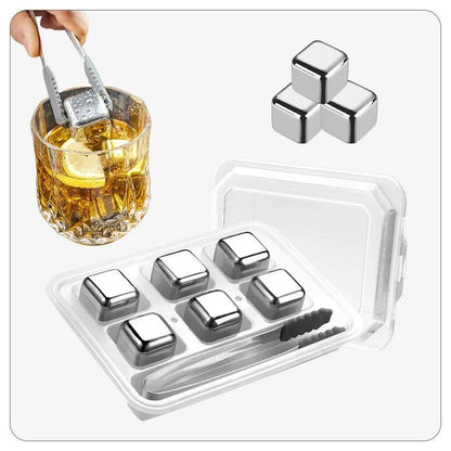 6-Piece Stainless Steel Ice Cube Tray Set with Silicone Tongs and Lidded Tray